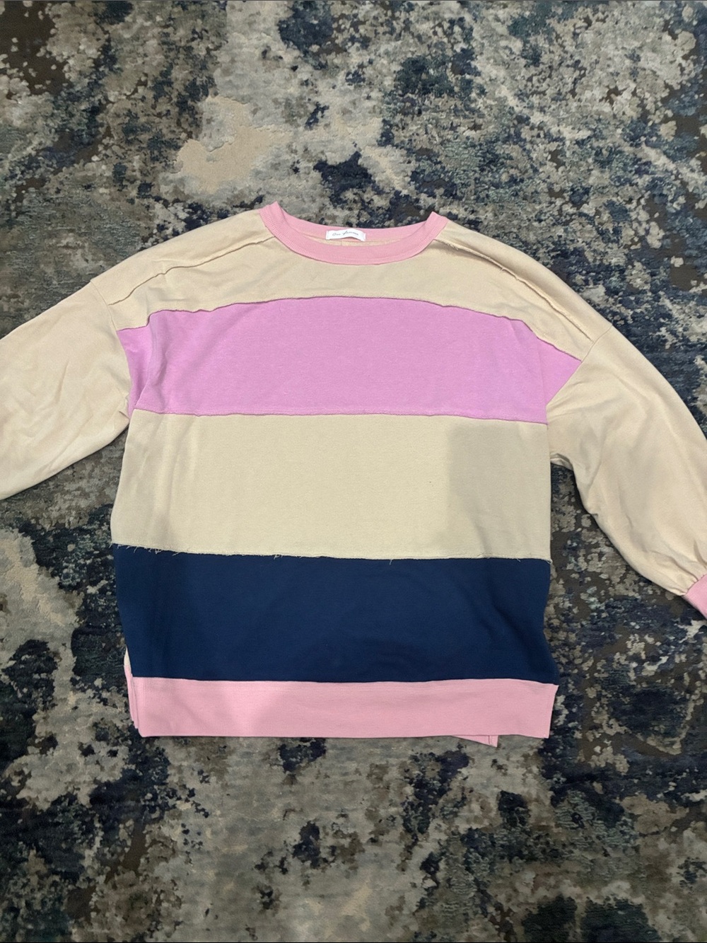 Ces Femme Pink, Cream & Navy Striped Sweatshirt